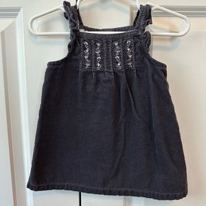 Janie and Jack Girls Dark Gray Corduroy Floral Lined Dress (Size 3-6 Months)